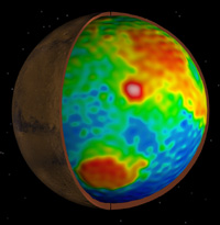 image of Mars showing the exterior with a 
cut away to the interior mapping